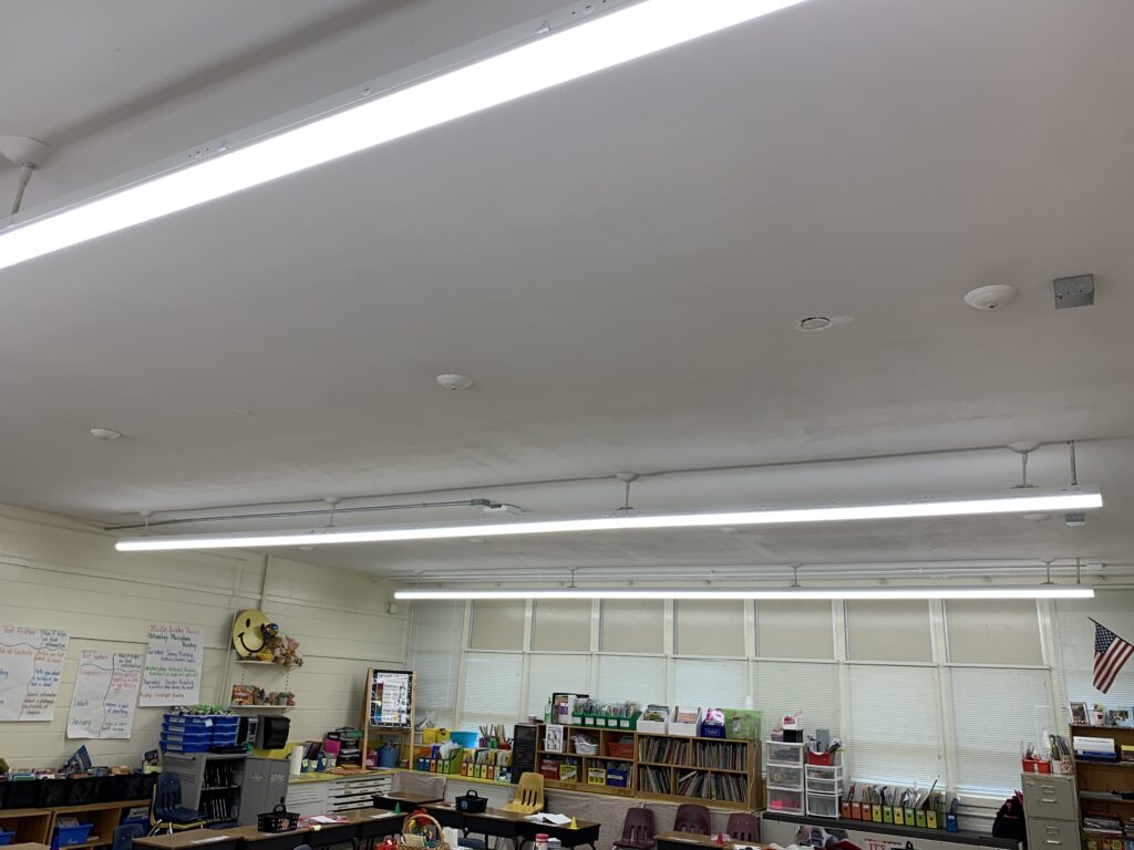 New LED Linear Strip Lights installed in a high school classroom
