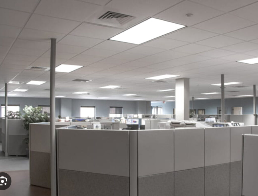Well lit office space after converting to LED lights