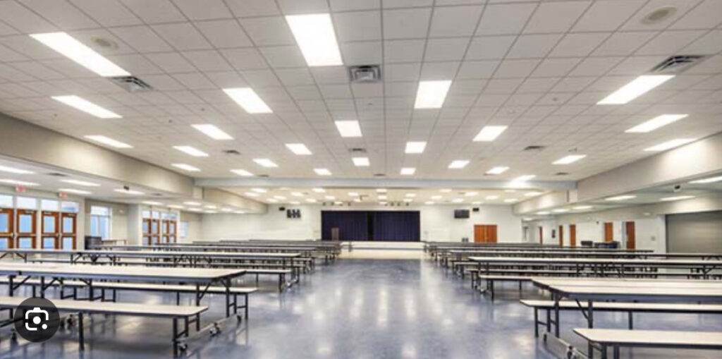 LED Lighting brightens a school cafeteria and cuts maintenance costs
