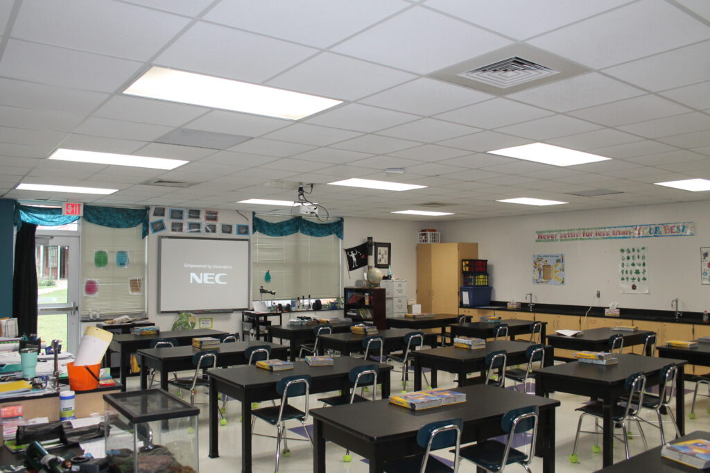 LED Lights installed in a school classroom