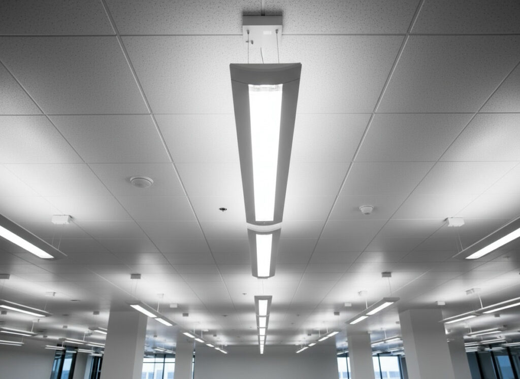 direct-indirect LED lighting installed in an commercial office space