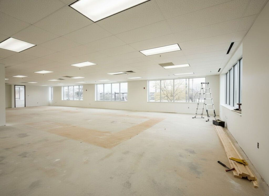 LED Lighting installed in an office space saves money and improve productivity